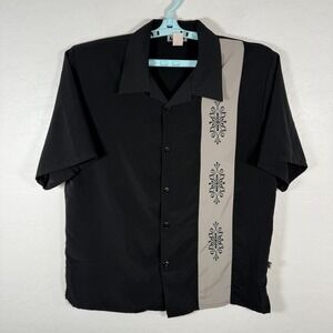 Vintage YMLA Shirt Mens Large Black Button Up Short Sleeve Bowling Embroidered